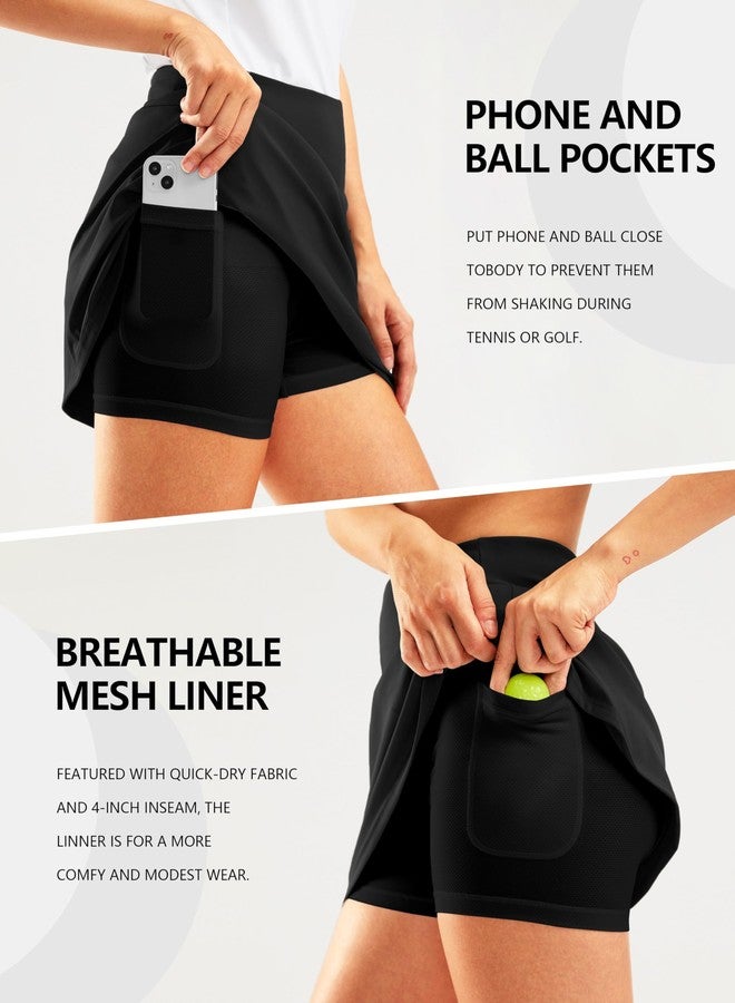 SANTINY 16" Golf Skorts Skirts for Women Zipper Pockets Women's High Waisted Tennis Skirt Athletic Skort (Black_L) - Image 4